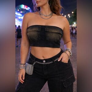 Y2K Inspired Bandeau Tube Top with Pockets